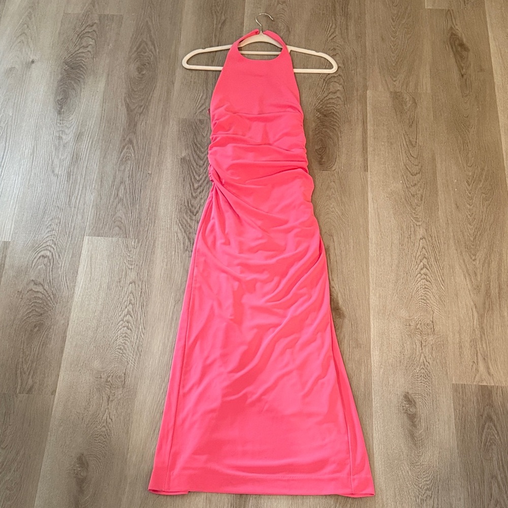 Zara Vibrant Pink Backless Halter Dress